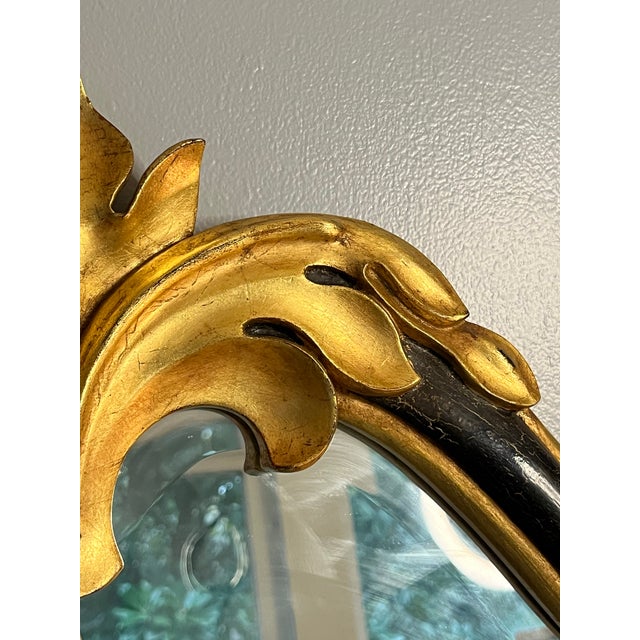 Black 1960s Hollywood Regency Architectural Giltwood Wall Mirror With Beveled Glass For Sale - Image 8 of 12