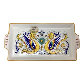 Vintage Nova Deruta Italian Dragon Serving Platter With Handles 12” For Sale
