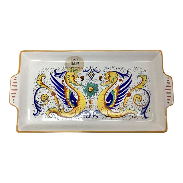 Vintage Nova Deruta Italian Dragon Serving Platter With Handles 12” For Sale