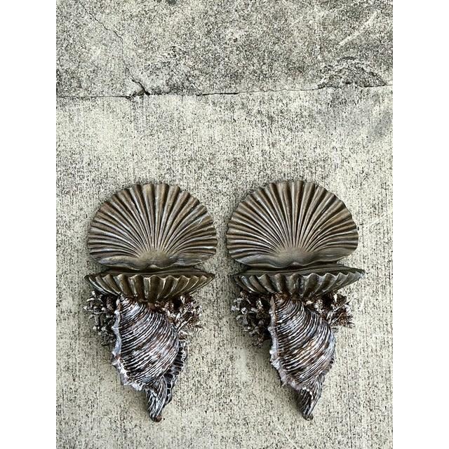 Art Deco Vintage Silvered Clam Shell Brackets - A Pair For Sale - Image 3 of 12