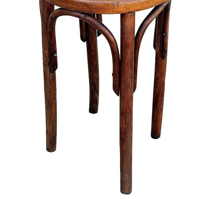 Wood Late 19th Century Victorian Vienna Bent Oak & Cane Low Stool Attributed Thonet For Sale - Image 7 of 8