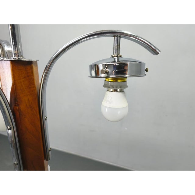 Art Deco Chandelier in Chrome, Walnut & Glass, 1930s For Sale - Image 13 of 15