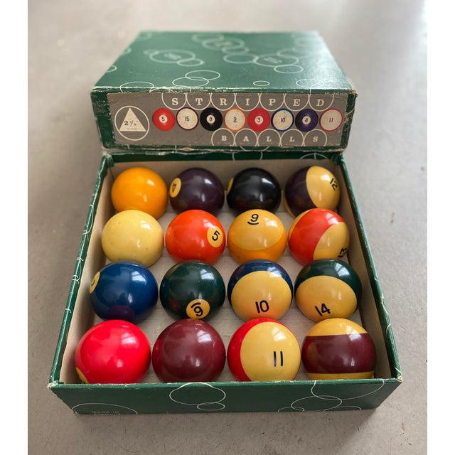 Mid 20th Century Aramith Belgium Set of 16 Striped Billiard Balls