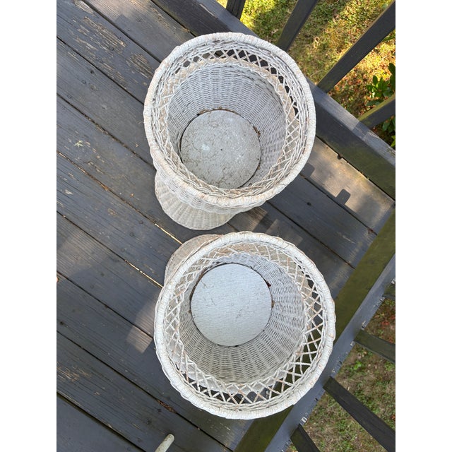 Vintage Pair of Grandma's Wicker Plants Stands Shabby Chic Home Decor For Sale In Providence - Image 6 of 11