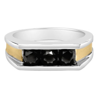 Men's 14K Yellow Gold Plated Sterling Silver 1-1/2 Cttw Black Diamond Channel Set Band Ring - Size 10.5 For Sale