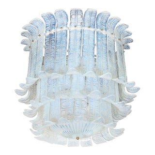 Modernist Hand-Blown Murano Opalescent Molded Textural Glass 3-Tier Chandelier For Sale