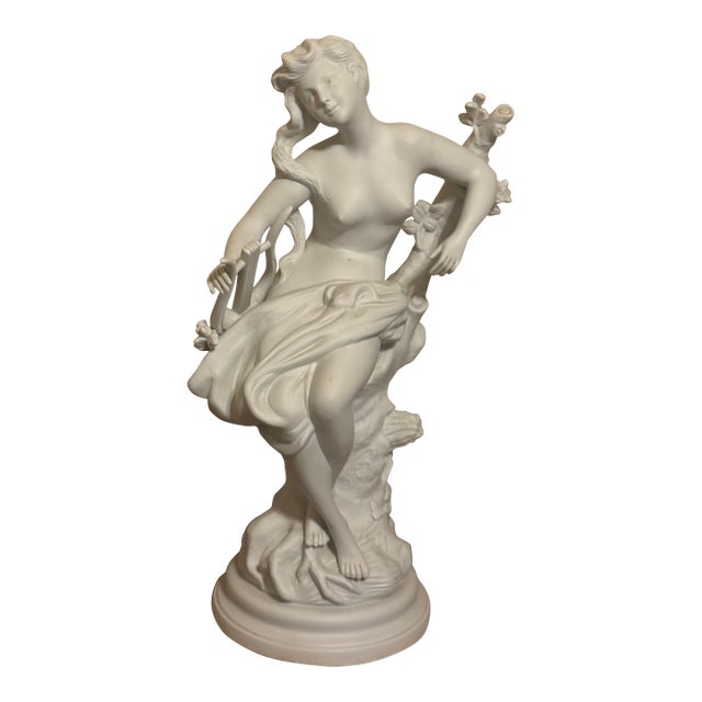 Large French Bisque Porcelain Muse With Mandolin Sculpture After Luca Madrassi For Sale