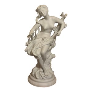 Large French Bisque Porcelain Muse With Mandolin Sculpture After Luca Madrassi