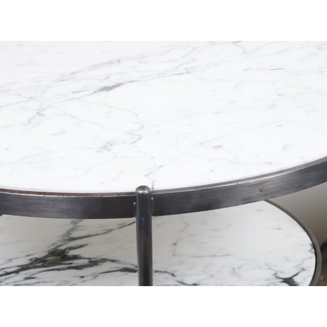 Mid 20th Century Pair of Italian Midcentury Steel Side Tables with Marble Tops and Shelves For Sale - Image 5 of 11