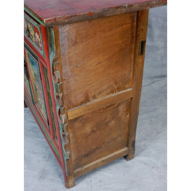 Hand Painted Ornate Cabinet With Tigers & Flowers From Tibet Circa 1920's For Sale - Image 10 of 12