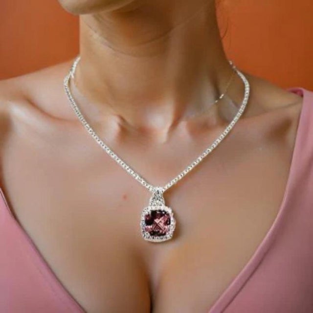 Italian Diamond Rubellite Tourmaline Necklace 5.47 TCW 18k Gold Certified For Sale - Image 3 of 18