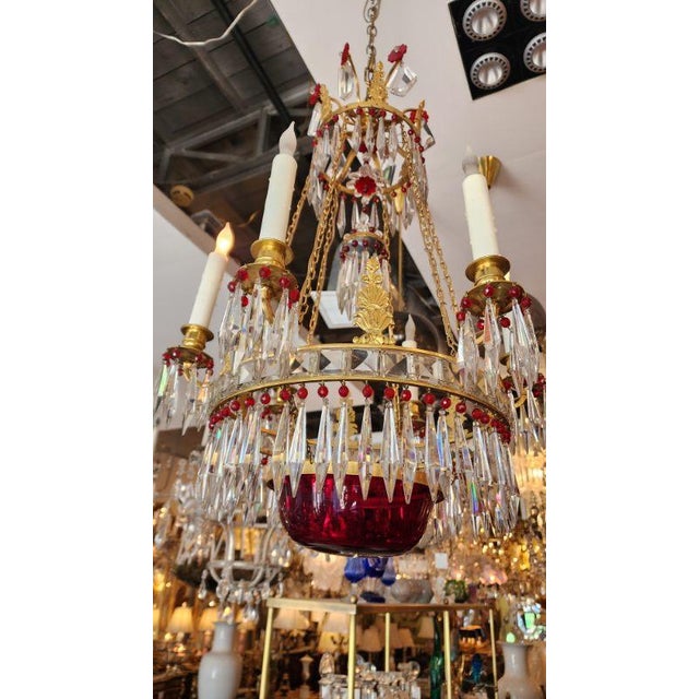 Early 19th Century Empire Style Gilt-Brass and Glass Chandelier For Sale In Dallas - Image 6 of 9
