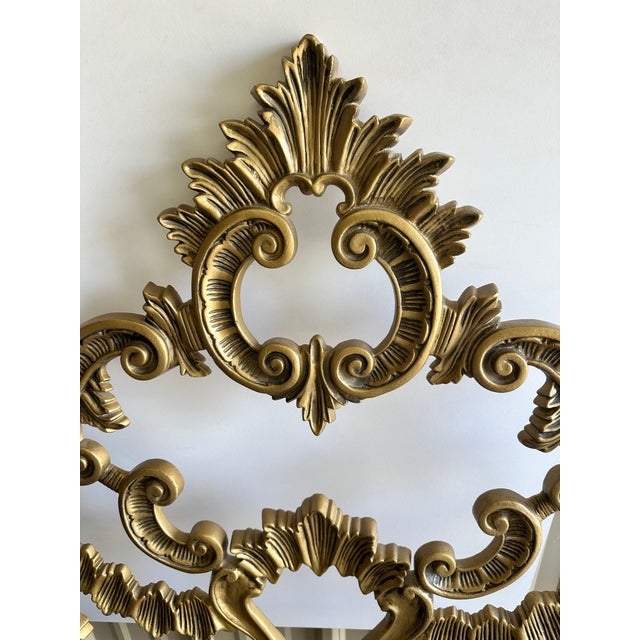 1960s Hollywood Regency Rococo style headboard. Gold painted metal finish. Has a Beautiful distinct style. Overall...