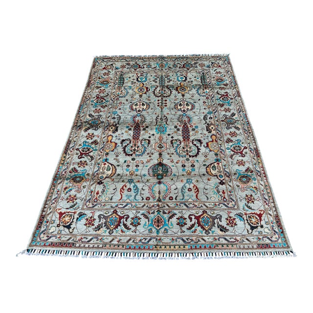 Sage Green Sultanabad Hand-Knotted Wool Rug - 6x8 For Sale