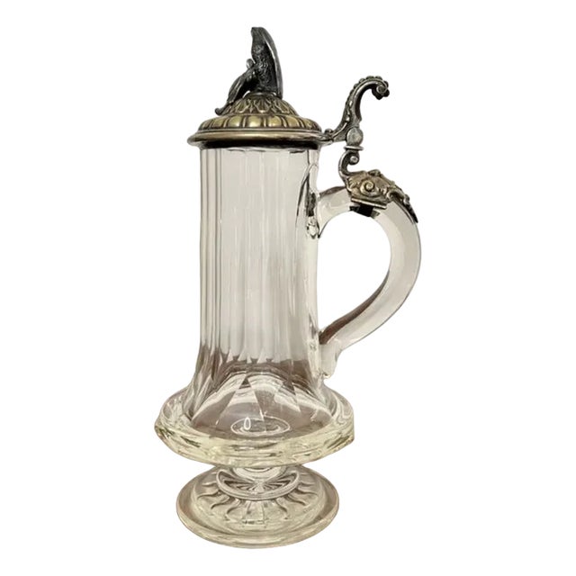 Victorian Glass and Silver Plated German Claret Jug, 1880s For Sale