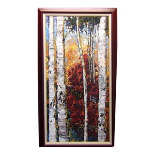Maya Eventov Aspen Trees Original Acrylic Painting on Canvas Custom Framed Art For Sale