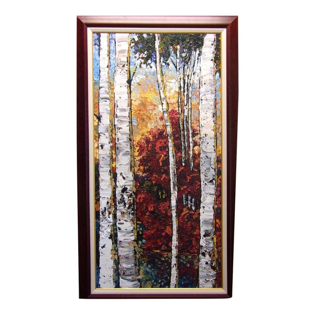 Maya Eventov Aspen Trees Original Acrylic Painting on Canvas Custom Framed Art For Sale