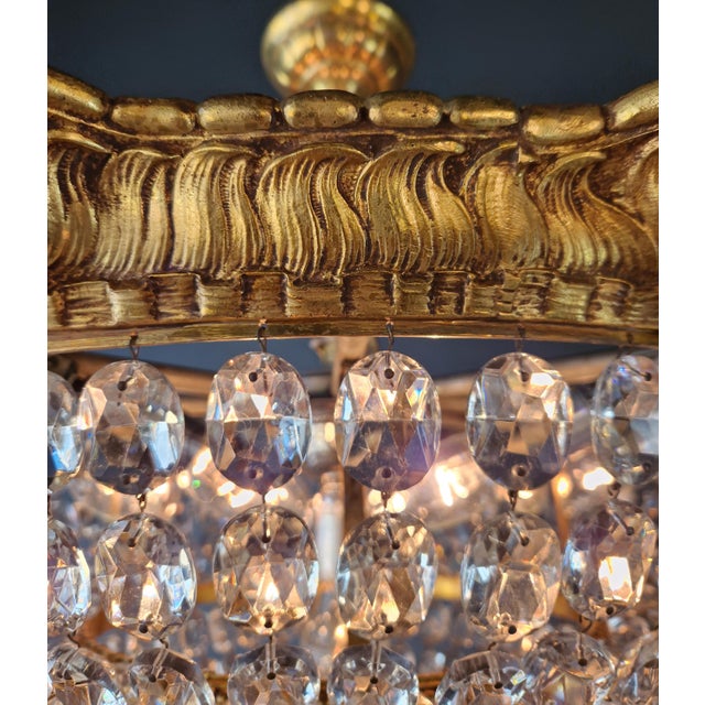Brass 1900s Baroque Revival Crystal Chandelier Brass Basket Form Restored Historicism For Sale - Image 8 of 13