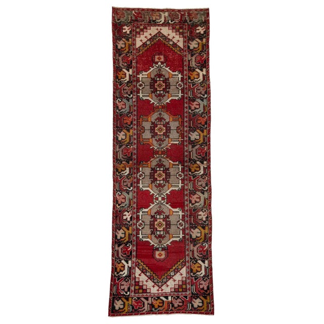 Textile Vintage Red Turkish Runner- 3′3″ × 9′9″ For Sale - Image 7 of 7
