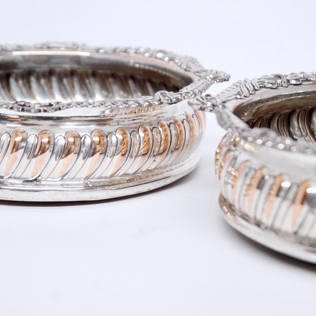 English Pair of Large Antique English Silver on Copper Gadrooned Wine Coasters For Sale - Image 3 of 10
