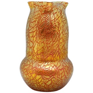 Art Nouveau Vase Phenomenon Pink Mimosa with Silvery-Yellow Craquelé from Loetz, 1890s For Sale