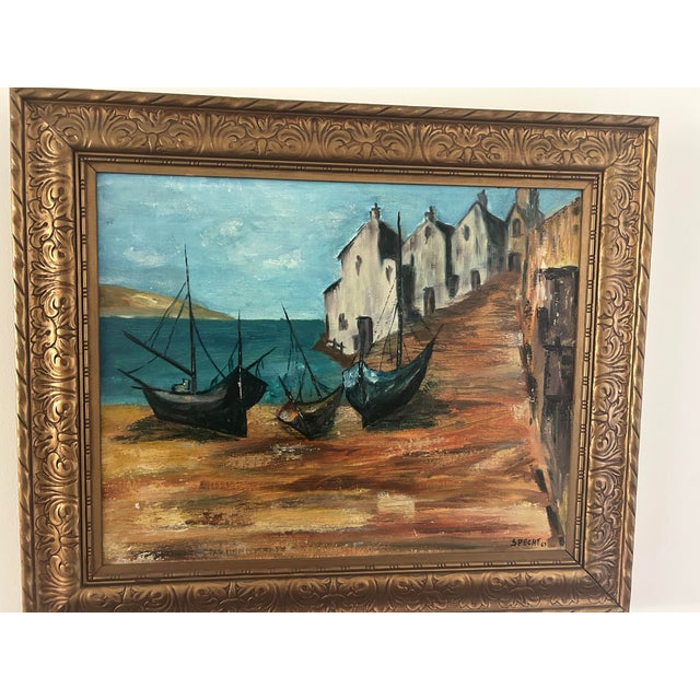 Paint 1960s Original Mid Century Painting of a Nautical Scene. It Is Framed in a Gold Frame. For Sale - Image 7 of 8