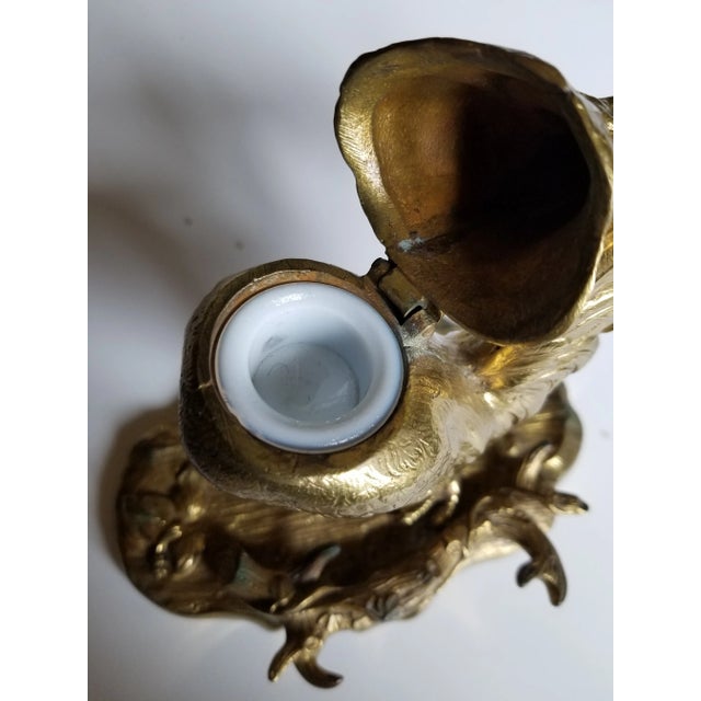 1900 - 1909 Antique Brass Rooster Inkwell For Sale - Image 5 of 9