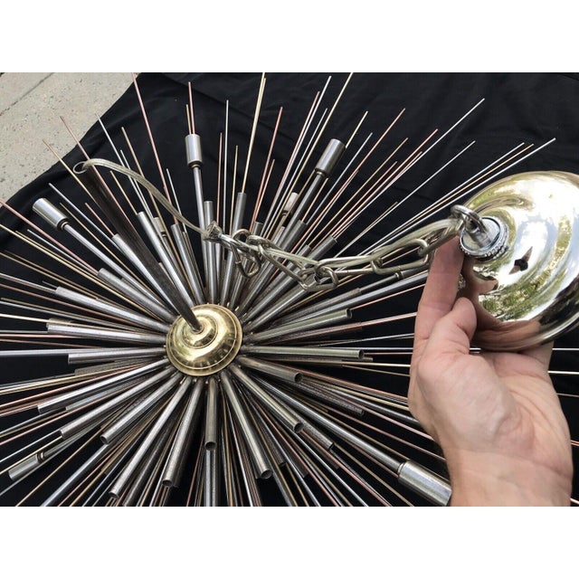 1980s Lou Blass 16 Light Mixed Metal Round Supernova Chandelier For Sale In Boston - Image 6 of 6