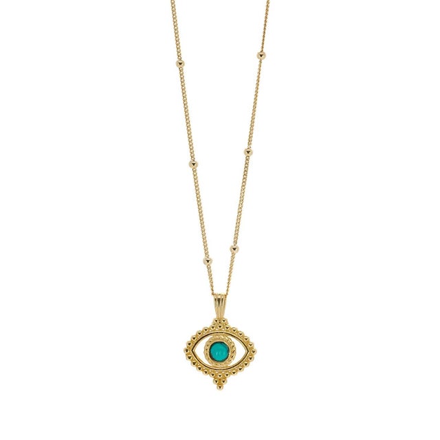 Turquoise Evil Eye Pendant Stylish Gold Chain Necklace For Sale In Miami - Image 6 of 8
