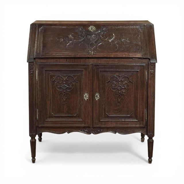 Late 19th Century 19th Century Liègeoise Louis XVI Style Solid Oak Secrétaire For Sale - Image 5 of 18