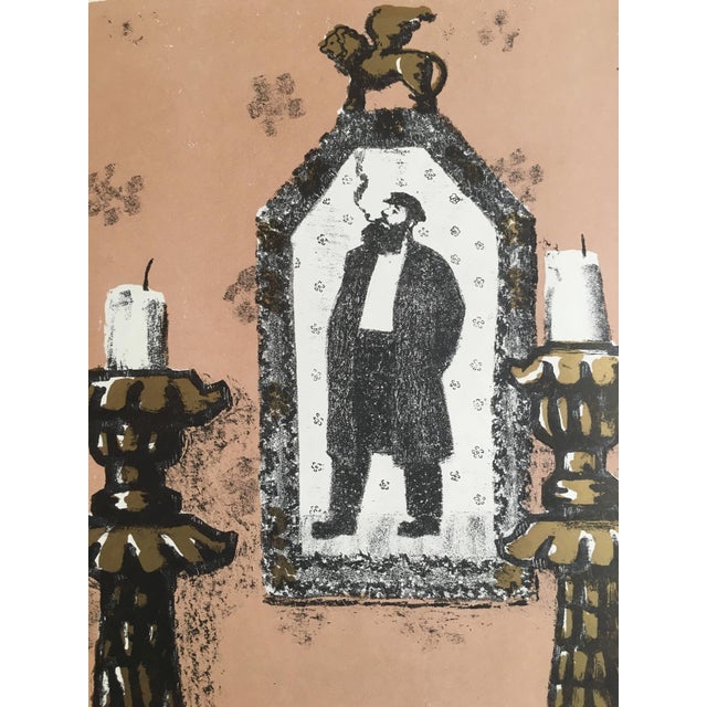 Green Anatoli Lvovich Kaplan, VIntage Russian Shtetl Shabbat Candlesticks, Judaica Lithograph, 1957-1961 For Sale - Image 8 of 10