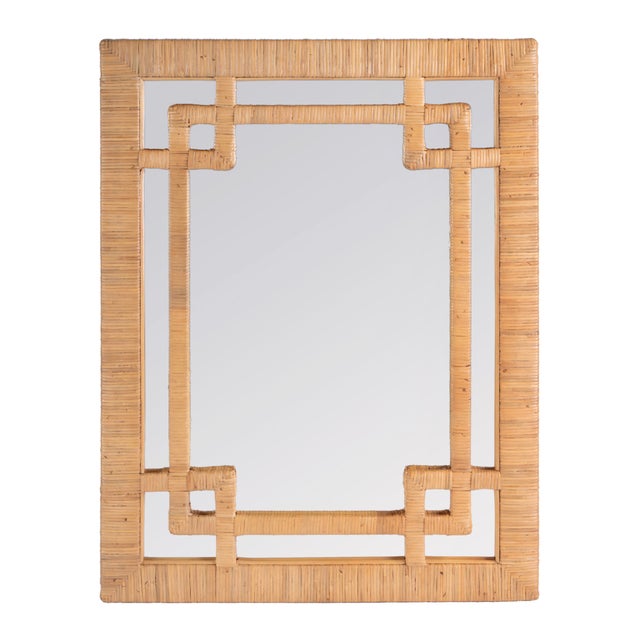Glass Hana 30 in. W x 40 in. H Rectangular Woven Rattan Wall Mirror, Natural Rattan For Sale - Image 7 of 7