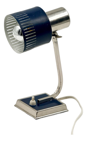Blue and Chrome Desk Lamp with Slotted Shade, Italy, 1970s