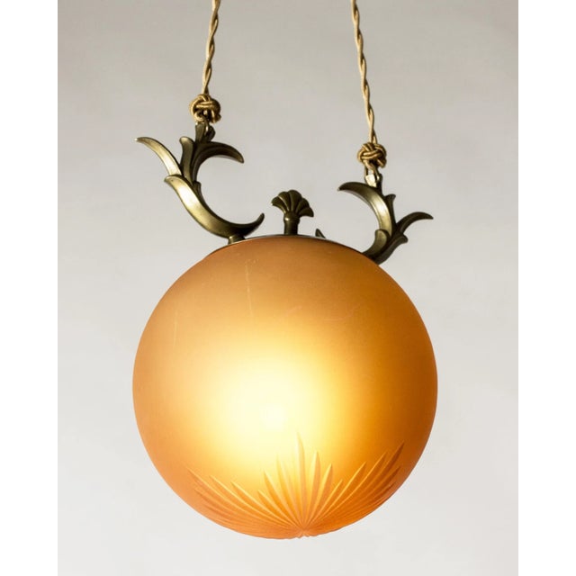 1930s Swedish Grace Brass and Glass Ceiling Light, 1930s For Sale - Image 5 of 8