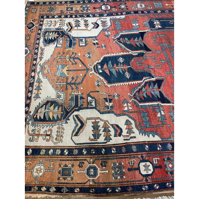 Antique Persian Serapi KING of KINGS DIAMOND Textile in Terracotta Rug 9.8 x 16 For Sale In Milwaukee - Image 6 of 18