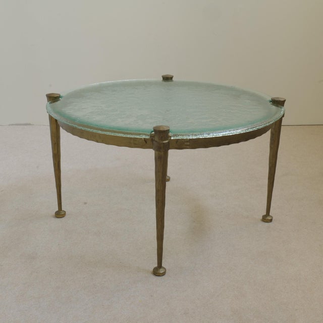 Brutalist Wrought Iron Coffee Table with Aquamarine Glass in the style of Lothar Klute, 1980s For Sale - Image 3 of 8
