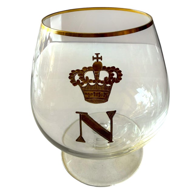 1970s Vintage French Empire Napoleon “N” in the Style of Baccarat Gilt Brandy Snifters, Set of 7 For Sale - Image 5 of 8