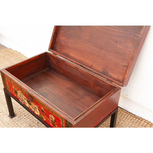 Wood Vintage Painted Chest on Iron Stand End Table For Sale - Image 7 of 10