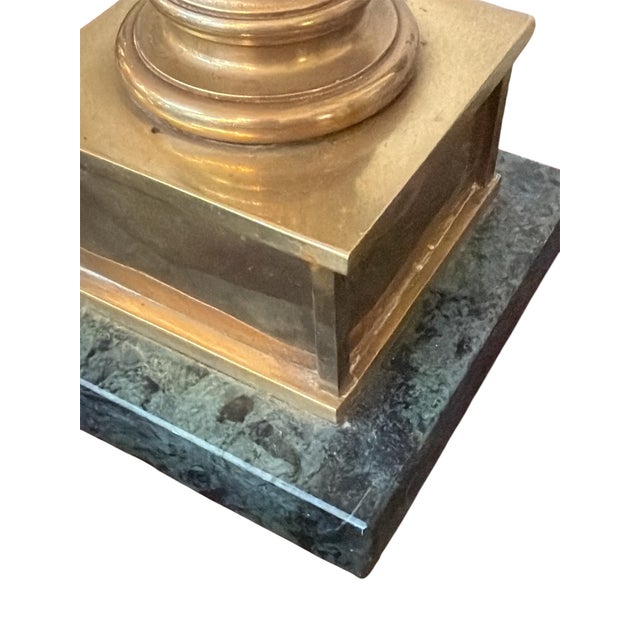 Vintage Chapman Lamps, Heavy Brass Columns and Heavy Marble Bases. New Wire and Socket - Pair For Sale - Image 9 of 10