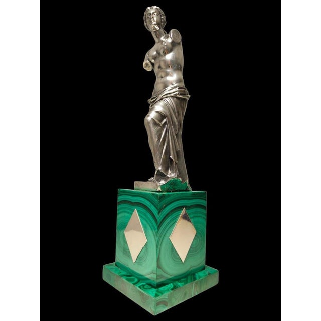 Sculpture of Venus, 20th Century, Silver on Malachite Base For Sale - Image 3 of 14