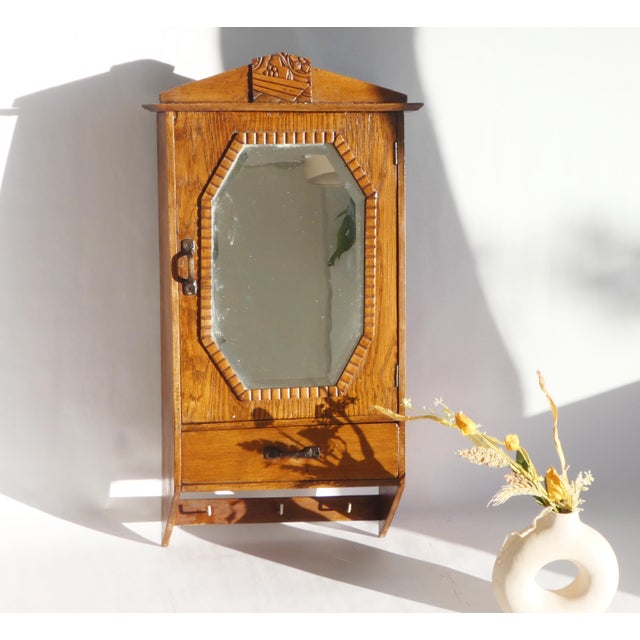 Vintage Art Deco Wooden Wall Cabinet with Mirror, 1920s For Sale - Image 11 of 11