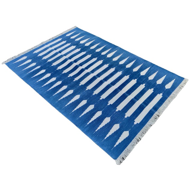 Handmade Cotton Natural Vegetable Dyed Flat Weave Reversible Blue and White Striped Rug - 12'x15' For Sale - Image 11 of 11