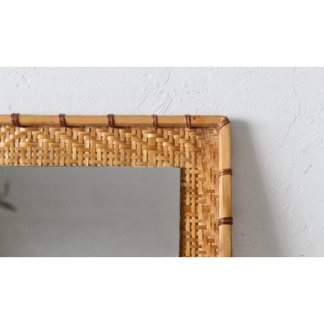 1980s Vintage Bamboo Wicker Handcrafted Square Wall Mirror For Sale - Image 5 of 8