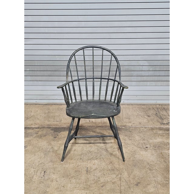 Green Sack Back Windsor Arm Chair Distressed Finish Bench Made For Sale In Cleveland - Image 6 of 8