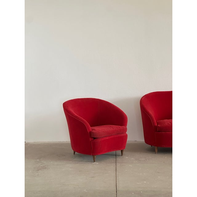 Sofa and Armchairs with Wooden Feet, 1950s, Set of 3 For Sale - Image 9 of 14