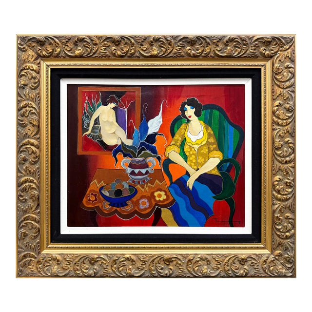 Late 20th Century Itzchak Tarkay, Tranquility (Framed Unique Hand Painted Serigraph on Canvas) For Sale