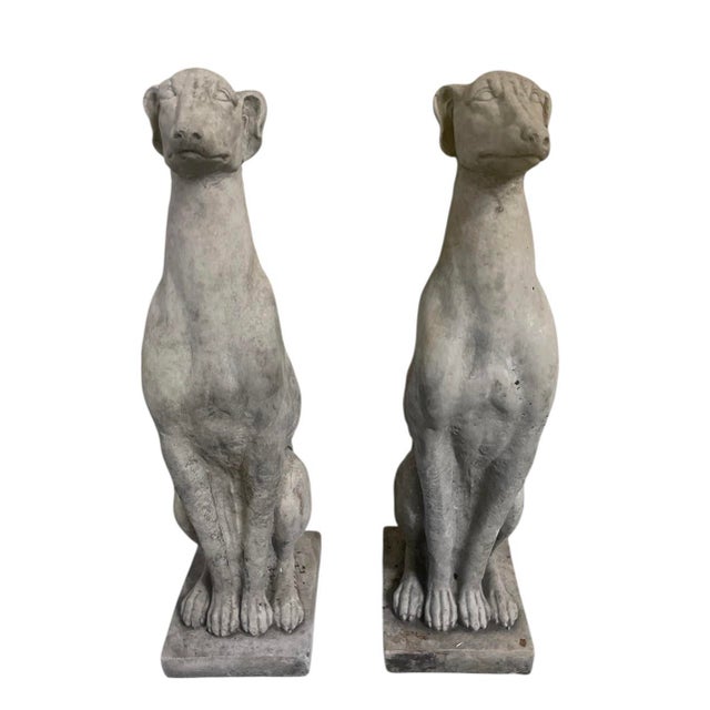 Neoclassical Pair of Neoclassical Style Cast Stone Seated Greyhounds For Sale - Image 3 of 6