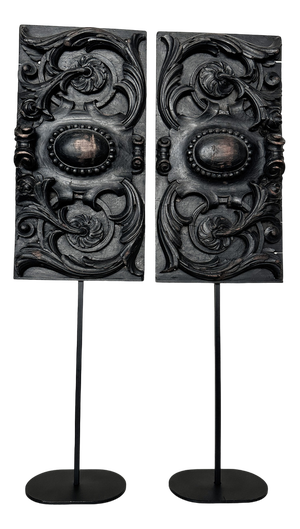 Vintage Wood Sculptures, 1890s, Set of 2