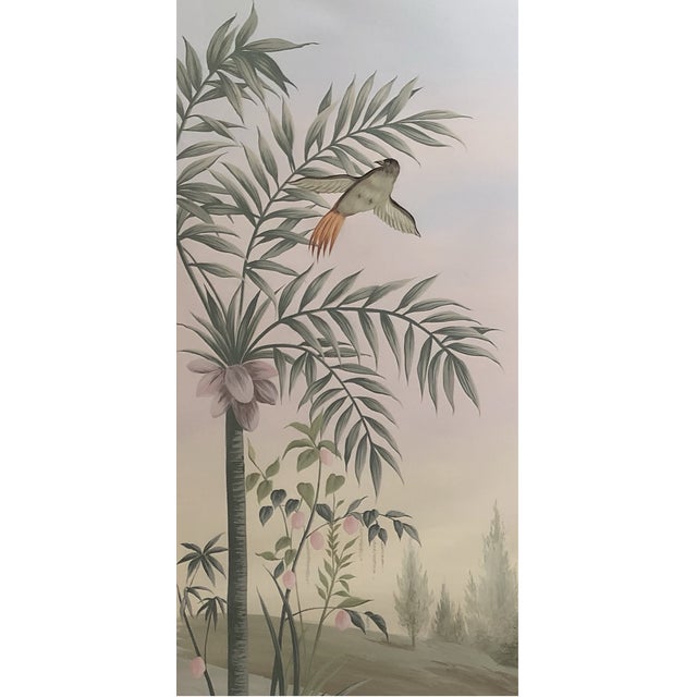 36" * H108" * 5ps, Hand-Painted Morandi Misty Classical Garden Tropical Bird & Foliage Wall Mural, Neoclassical Tropical Landscape Mural For Sale - Image 6 of 9