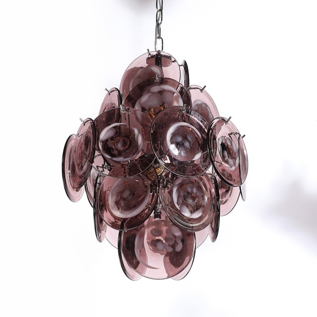 Modernist Hand-Blown Smoked Mauve Spotted Murano Glass Five-Tier Disc Chandelier For Sale - Image 10 of 18